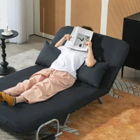 HOMCOM Sofa do spania z 5-stopniową regulacją, imitacja zamszu, stalowa rama, w zestawie poduszki, Czarny(m-8)