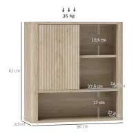 HOMCOM Armário de Casa de Banho de Parede com Prateleiras Ajustáveis Porta Deslizante e Compartimentos  60x20x62 cm Madeira(m-3)