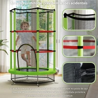 HOMCOM Trampolim Infantil Ø140x190 cm Trampolim para Crianças de 3-6 Anos com Rede de Segurança Carga 45 kg para Interior Verde(m-6)