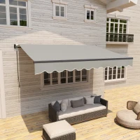 Outsunny Toldo Manual Retrátil 360x220 cm Toldo para Balcão com Manivela de Alumínio e Proteção UV30+ Toldo Enrolável de Exterior Cinza(m-8)
