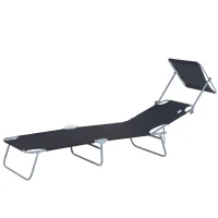 Outsunny Sonnenliege klappbar Gartenliege mit Sonnenschutz Liegestuhl mit 4-Fach verstellbare Rückenlehne Campingliege bis 120kg belastbar für Garten, Balkon und Pool geeignet, 6 Farben(Schwarz )(m-13)