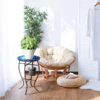 Masuta de Gradina Rotunda din Metal Outsunny cu Blat din Ceramica, Ф35,5x53,5 cm, Albastru si Alb(m-10)