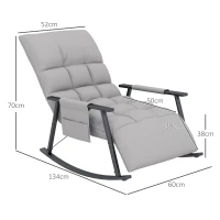 HOMCOM Fauteuil à bascule, dossier et repose-pieds réglables, poche latérale, revêtement en microfibre, cadre métallique, gris(m-3)