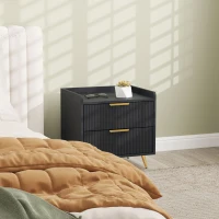 HOMCOM Elegant Two-Drawer Bedside Table Set of 2 - Black(m-8)