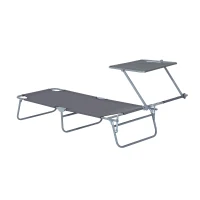 Outsunny Sonnenliege klappbar Gartenliege mit Sonnenschutz Wellnessliege mit 4-Fach verstellbare Rückenlehne Strandliege bis 120kg belastbar für Garten, Balkon und Pool geeignet, 6 Farben(Grau )(m-13)