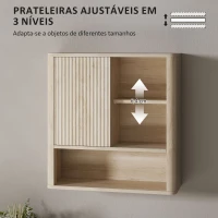 HOMCOM Armário de Casa de Banho de Parede com Prateleiras Ajustáveis Porta Deslizante e Compartimentos  60x20x62 cm Madeira(m-7)