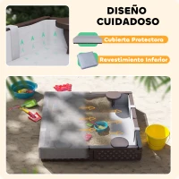 AIYAPLAY Arenero Infantil con 4 Asientos Cubierta Resistente y Diseño Abierto para Jardín Patio o Terraza 119x119x22 cm Marrón(m-5)