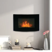HOMCOM Lareira Elétrica de Parede  Potência 900/1800W Controlo Remoto Efeito de Chama Realista em 7 Cores 65x11,4x52cm Preto(m-2)