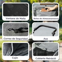 PawHut Cochecito para Mascotas Ligero y Plegable para Perros Pequeños con Ventilación Óptima 80x48,5x106 cm Gris y Plata(m-7)