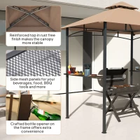 Outsunny 2.5x1.5m (8'x5') Grill Gazebo Canopy, Double Tiered Outdoor BBQ Gazebo Shelter with 2 Side Shelves for Garden, Patio, Barbecue, Picnic, Khaki(m-5)