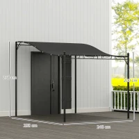 Outsunny Pergola murale de 2,5 x 3 m, pavillon de jardin monté sur mur, résistant à l'eau, cadre métallique, trous de drainage, auvent, Gris foncé(m-3)
