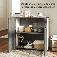 HOMCOM Aparador de 2 Portas de Fechamento Suave Aparador de Sala de Estar com Prateleira Móvel Auxiliar para Cozinha Quarto Entrada 80x37x80 cm Cinza Cimento e Branco Brilho(m-5)