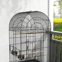 PawHut Gaiola para Pássaros com Rodas Bandeja Amovível Prateleira 2 Comedouros de Aço Inoxidável e Poleiro 51x51x153 cm Preto(m-9)