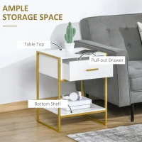 HOMCOM Bedside Table Set of 2, Modern Side Tables with Drawer and Shelf, Nightstands for Bedroom, White(m-5)