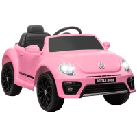 AIYAPLAY Coche Eléctrico para Niños de +3 Años Volkswagen Beetle con Batería 12V Mando a Distancia Faros Bocina y Música Rosa(m-1)