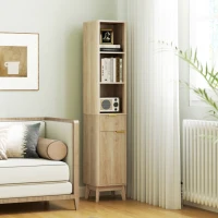 HOMCOM Coluna de Casa de Banho Móvel de Casa de Banho Estreito com Porta Canaleda Gaveta 3 Compartimentos e Prateleiras Ajustáveis 33x30x170 cm Madeira(m-4)