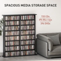 HOMCOM 16-Compartment Media Shelf - Black(m-4)
