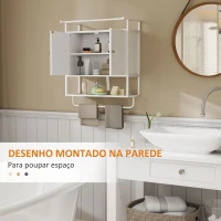 HOMCOM Armário de Parede para Casa de Banho Multiusos com 2 Portas Prateleira e Barra para Toalhas 63x34x75 cm Branco(m-5)