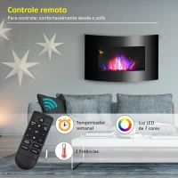 HOMCOM Lareira Elétrica de Parede  Potência 900/1800W Controlo Remoto Efeito de Chama Realista em 7 Cores 65x11,4x52cm Preto(m-4)