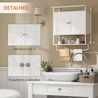 HOMCOM Armário de Parede para Casa de Banho Multiusos com 2 Portas Prateleira e Barra para Toalhas 63x34x75 cm Branco(m-6)
