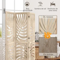 HOMCOM Biombo de 3 Painéis Separador de Ambientes Dobrável 120x170 cm com Estampado de Folhas de Palmeira Tropical Madeira(m-6)
