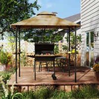 Outsunny 2.5x1.5m (8'x5') Grill Gazebo Canopy, Double Tiered Outdoor BBQ Gazebo Shelter with 2 Side Shelves for Garden, Patio, Barbecue, Picnic, Khaki(m-7)