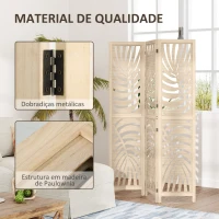 HOMCOM Biombo de 3 Painéis Separador de Ambientes Dobrável 120x170 cm com Estampado de Folhas de Palmeira Tropical Madeira(m-7)