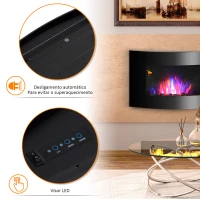 HOMCOM Lareira Elétrica de Parede  Potência 900/1800W Controlo Remoto Efeito de Chama Realista em 7 Cores 65x11,4x52cm Preto(m-6)