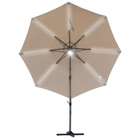 Outsunny 3(m) LED Cantilever Parasol Outdoor Sun Umbrella w/ Base Solar Lights Brown(m-17)
