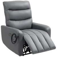 HOMCOM Electric Recliner Armchair with USB + Type C Charge Port, Phone Holder, PU Leather Reclining Chair with Adjustable Leg Rest, Recliner Chair for Home Living Room Theater, Grey(m-11)