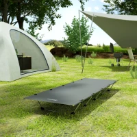 Outsunny Lightweight Camping Bed, Aluminium Portable Camp Cot w/ Strong Support 150kg and Carry Bag for Camping, Dark Grey(m-9)