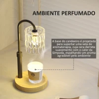 HOMCOM Candeeiro de Mesa Candeeiro Aquecedor de Vela com Base de Madeira Ecrã de Vidro Ø15x32,5 cm Multicor(m-5)