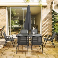 Outsunny Eight-Piece Garden Dining Set, with Chairs, Table and Parasol - Black(m-13)