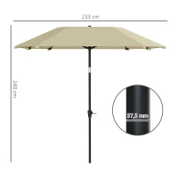 Outsunny Parasol de 2,3 m sans base, Parasol de terrasse inclinable avec manivelle, Polyester, Aluminium, Fibres de verre, Beige(m-3)