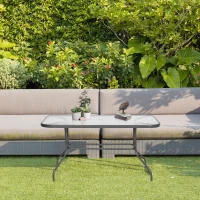 Outsunny Garden Dining Table Glass Top Metal Frame with Parasol Hole Outdoor Balcony Grey 140L x 80Wcm(m-14)