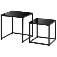 HOMCOM Ensemble de 2 tables d'appoint, design moderne, empilable, table en verre, noir(m-1)