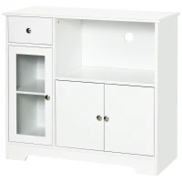 HOMCOM Meuble micro-ondes, buffet cuisine, armoire de rangement, pour cuisine, salle à Manger 90 x 40 x 82 cm verre trempé et bois, blanc(m-10)