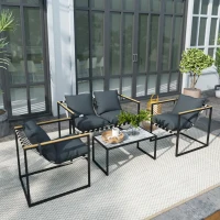 Outsunny Ensemble de meubles de jardin 4 pièces, ensemble de mobilier extérieur, 2 fauteuils, canapé 2 places, 1 table, rembourré, acier, polyester, gris(m-5)