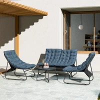 Outsunny Ensemble de meubles de jardin 4 places, 2 chaises, 1 canapé double, 1 table avec une surface en verre, coussins épais, cadre en acier, pour terrasse, Gris(m-2)