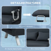 HOMCOM Sofa do spania z 5-stopniową regulacją, imitacja zamszu, stalowa rama, w zestawie poduszki, Czarny(m-5)