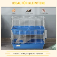 PawHut Kleintierkäfig mit 2 Ebenen und Zubehör 72 cm x 44 cm x 67 cm Blau + Grau + Silber(m-8)