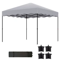 Outsunny Pavillon pliant 3 x 3 m, tente de jardin ajustable en hauteur, avec sac à roulettes, pour jardin, terrasse, en métal, en tissu, gris clair(m-1)