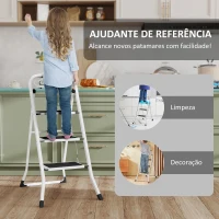 HOMCOM Escada Dobrável de 3 Degraus  Carga até 150 kg com Pedal Antiderrapante Fácil de Guardar e Transportar 71x46,5x105,3 cm Branco(m-5)