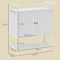 HOMCOM Armário de Parede para Casa de Banho Multiusos com 2 Portas Prateleira e Barra para Toalhas 63x34x75 cm Branco(m-3)