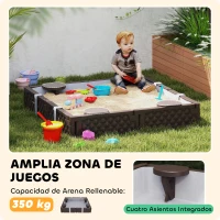 AIYAPLAY Arenero Infantil con 4 Asientos Cubierta Resistente y Diseño Abierto para Jardín Patio o Terraza 119x119x22 cm Marrón(m-4)