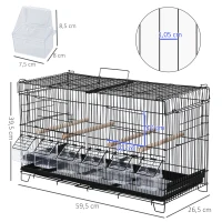 PawHut Gaiola para Pássaros com Divisória Ganchos Superiores Portas Comedouros Poleiros e Bandeja Amovível 59,5x26,5x39,5 cm Preto(m-3)