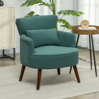 HOMCOM Fauteuil accoudoir moderne, fauteuil d'appoint rembourré avec coussin lombaire, pieds en bois de caoutchouc, Vert foncé(m-2)