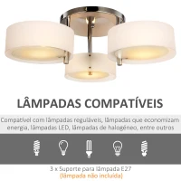 HOMCOM Candeeiro de Teto Moderno Candeeiro Suspenso com Ecrã em Acrílico e Suporte para Lâmpada E27 Ø64x20 cm Branco(m-5)
