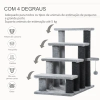 PawHut Escada para Animais de Estimação Escada para Gatos de 4 Degraus com Poste de Arranhar Bola 45x40x68 cm Cinza(m-4)