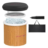 SPORTNOW Baignoire de glace, 300 litres bain de glace gonflable pour la relaxation musculaire avec couvercle, sac de transport, pompe à air, brun(m-6)